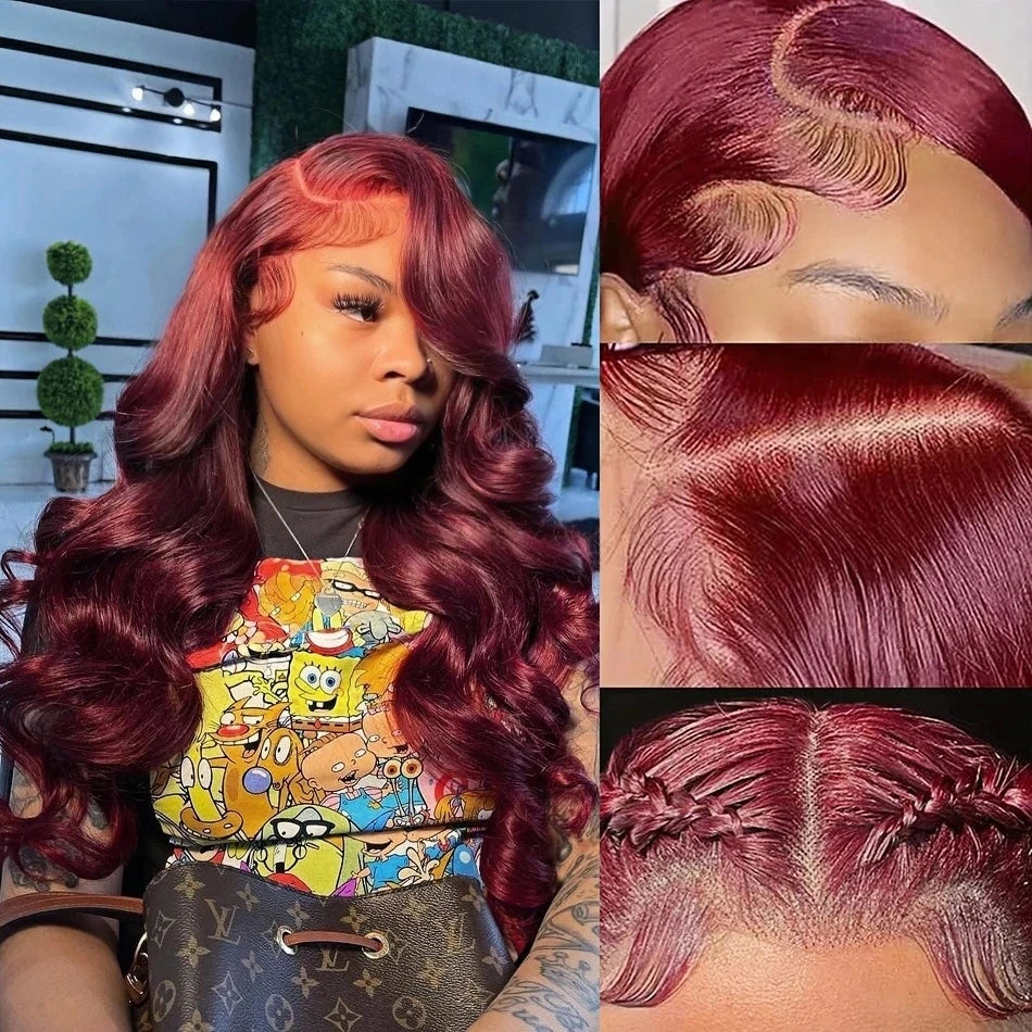 Crimson Allure Body Wave Wig – 99J Burgundy HD Lace, 100% Human Hair