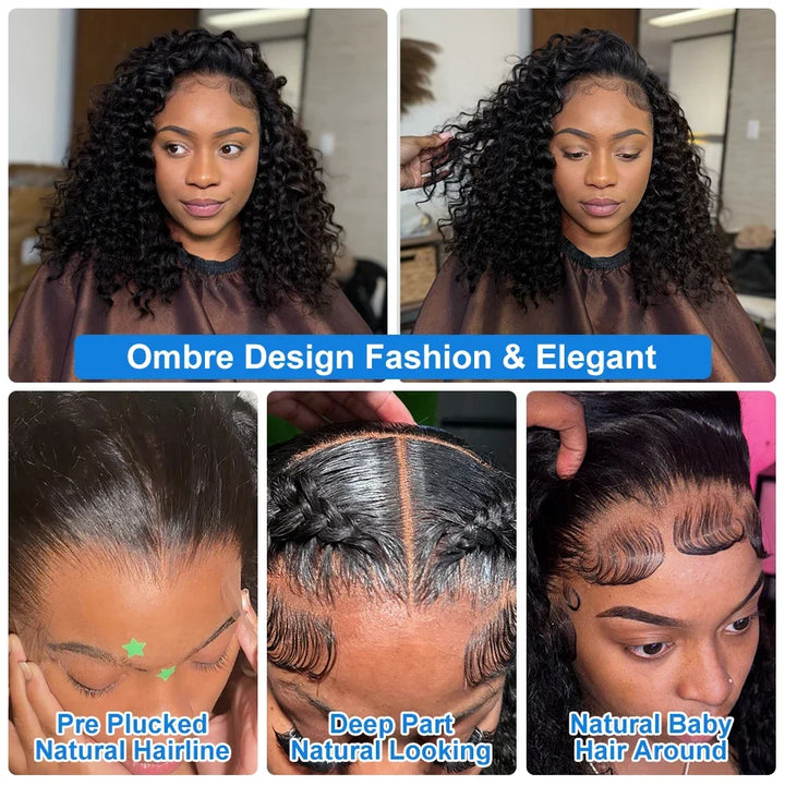 Valuri Deep Wave Bob – Short HD Lace Frontal Wig, 100% Human Hair, 180–250% Density