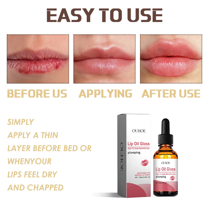 Long-Lasting Lip Plumping Essential Oil – Moisturizing Lip Balm with Coconut Oil, Vitamin E & Squalane – Smooths Fine Lines & Boosts Lip Elasticity (10ml)