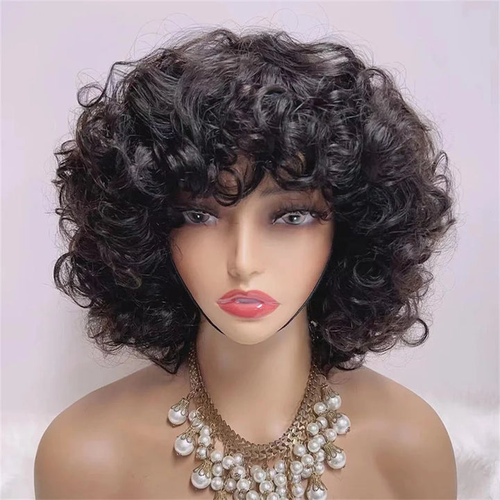 Divine Curl Pixie – Fumi Curly Remy Human Hair Wig with Bangs
