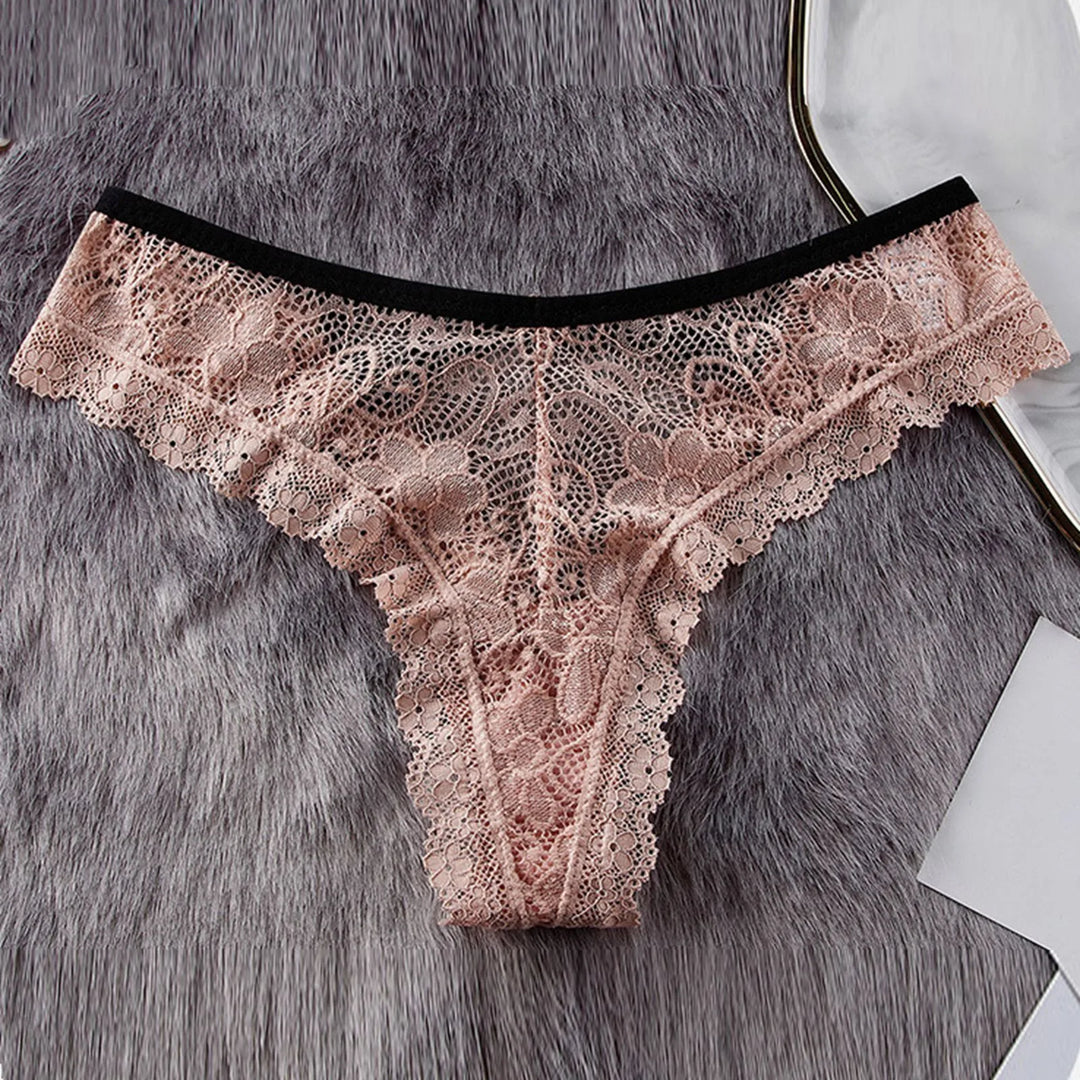 Lace Butterfly Bow Thong – Low Waist Hollow-Out Panty with Cotton Crotch