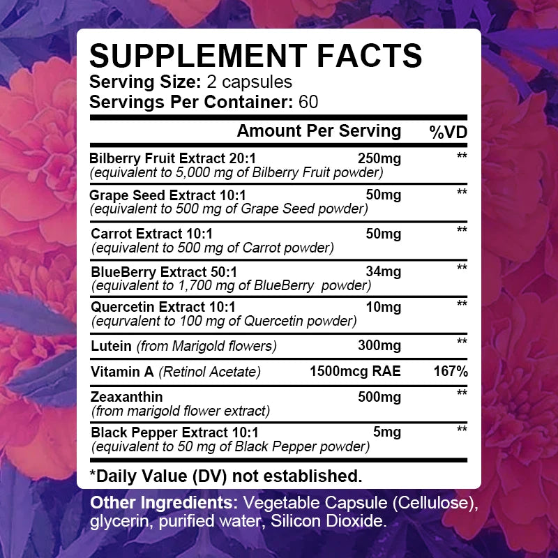 Bcuelov Advanced Eye Vitamin Supplement – Vision Support with Lutein & Bilberry for Macular Health, Dry Eyes & Night Vision – 120 Capsules