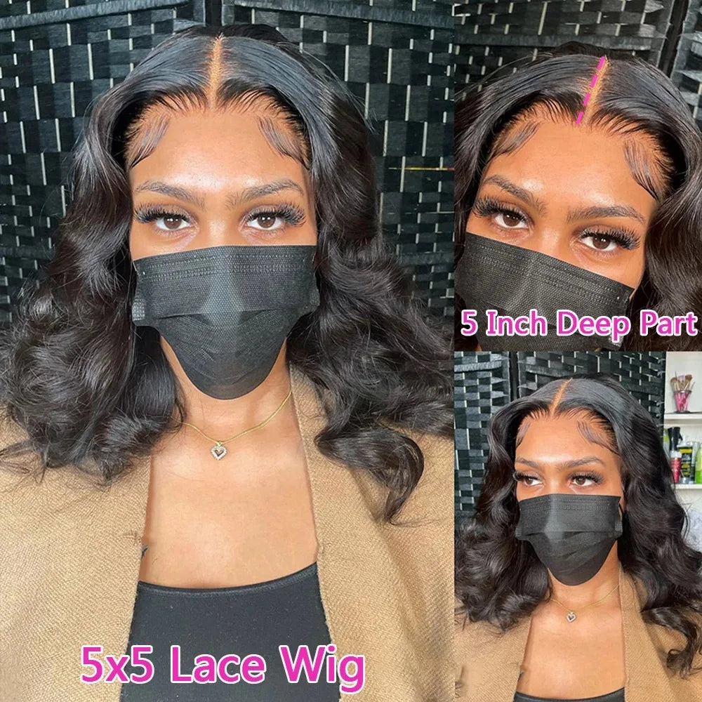 Luxe Body Wave Bob Wig with Transparent Lace – Virgin Brazilian Remy, 180% Density