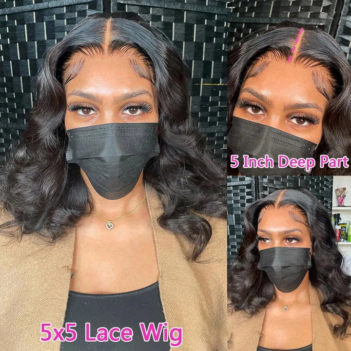 Luxe Body Wave Bob Wig with Transparent Lace – Virgin Brazilian Remy, 180% Density