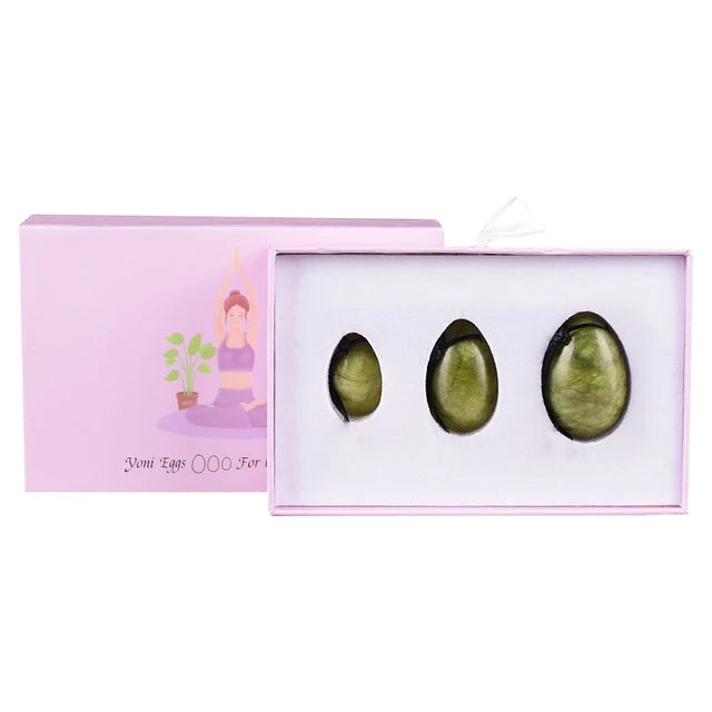 100% Natural Stone Jade Egg Yoni Egg Set Tightening Vaginal Kegel Muscle Exerciser Pelvic Crystal Massage Ball Wand Set