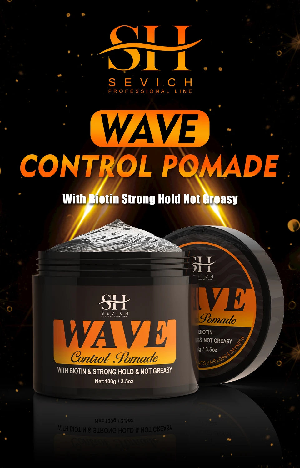 3.53oz Biotin Waves Control Pomade For Men Sevich Sport Strong Hold Wave Hair Gel With Brush Wavy Hair Oil Shampoo Conditioner