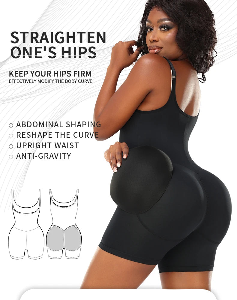 Butt-Lifting Shapewear Bodysuit with Pads – Open Crotch & Adjustable Straps