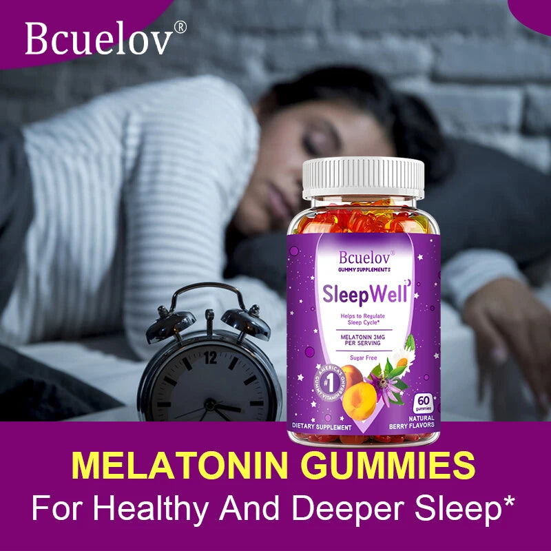 Bcuelov Sleep Gummies – Melatonin, Passionflower, Chamomile & Lemon Extract – Fight Insomnia, Relieve Stress, Support Immunity (60 Gummies)