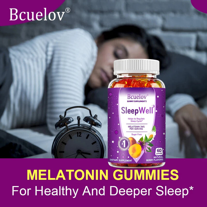 Bcuelov Sleep Gummies – Melatonin, Passionflower, Chamomile & Lemon Extract – Fight Insomnia, Relieve Stress, Support Immunity (60 Gummies)