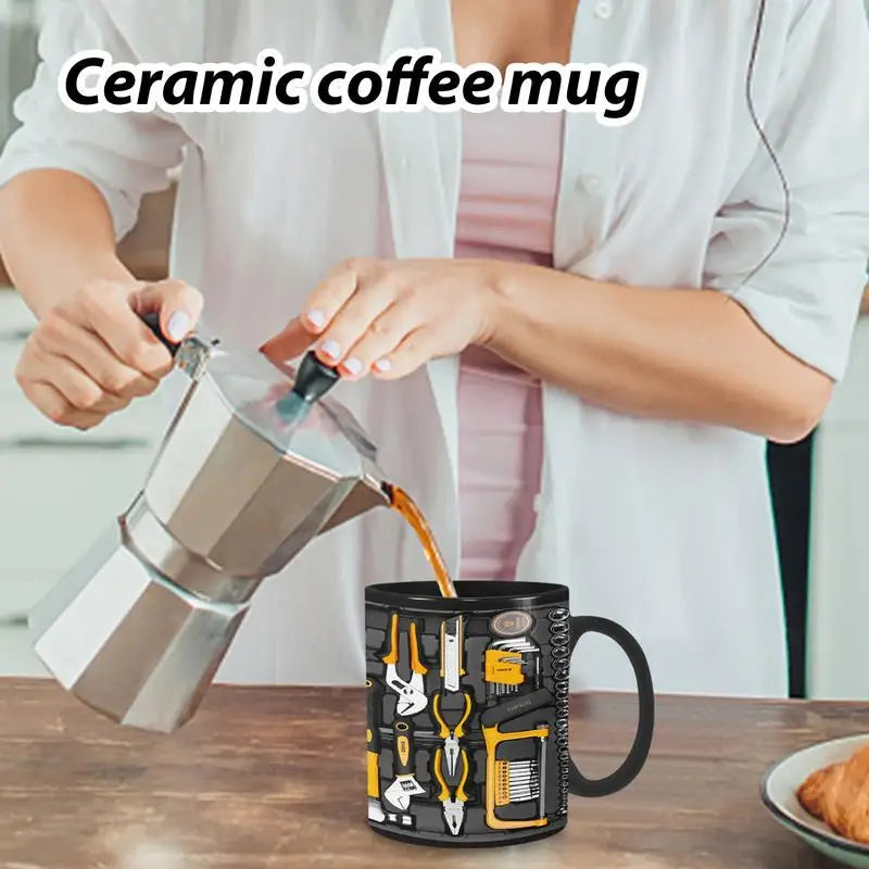 Power Tools Mug – Ceramic Coffee Cup with Toolbox Design (350ml)