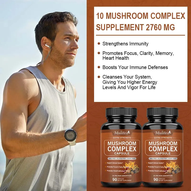 EmpowerEase 10X Mushroom Complex Capsules – Focus, Energy & Immune Support