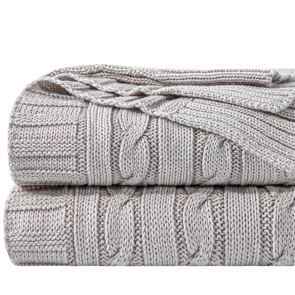 Ntbay 100% Cotton Cable Knit Throw, Super Soft Warm Knitted Blanket Home Decor