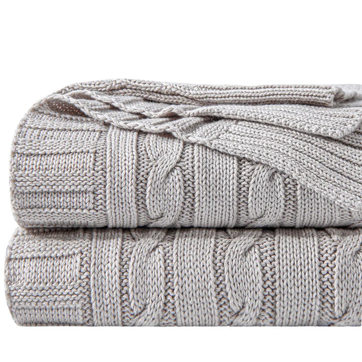 Ntbay 100% Cotton Cable Knit Throw, Super Soft Warm Knitted Blanket Home Decor