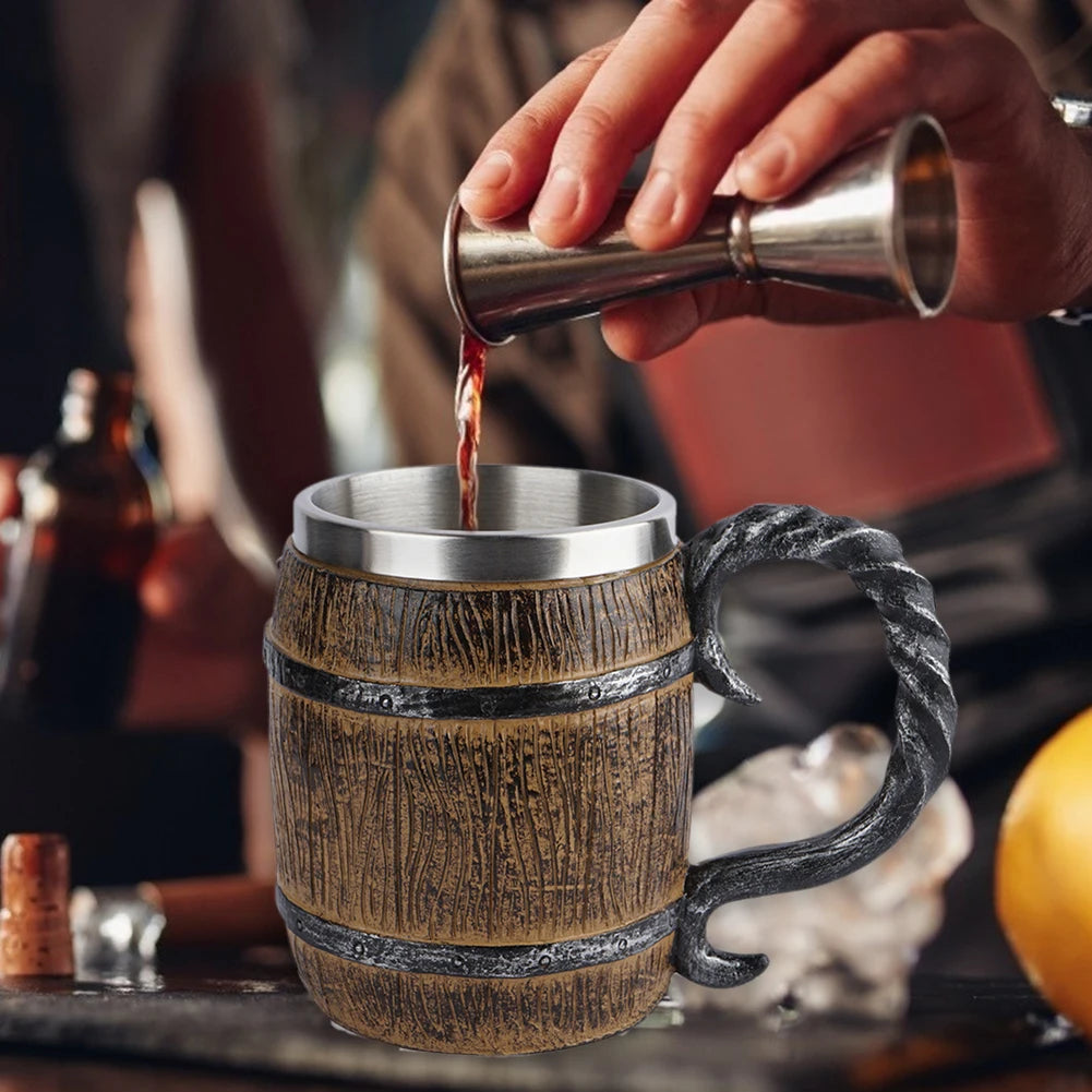 BarrelMuse™ Retro Wood-Style Insulated Mug – Stainless Steel Interior (Single Cup)