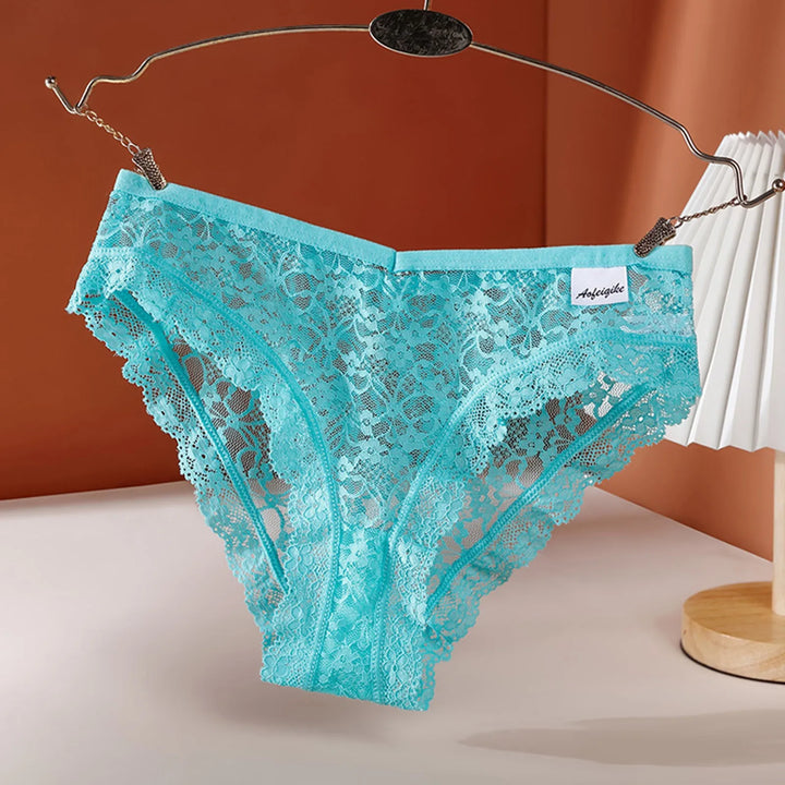 Sexy Lace Hollow-Out Briefs – Seamless Transparent Low-Rise Panties for Women