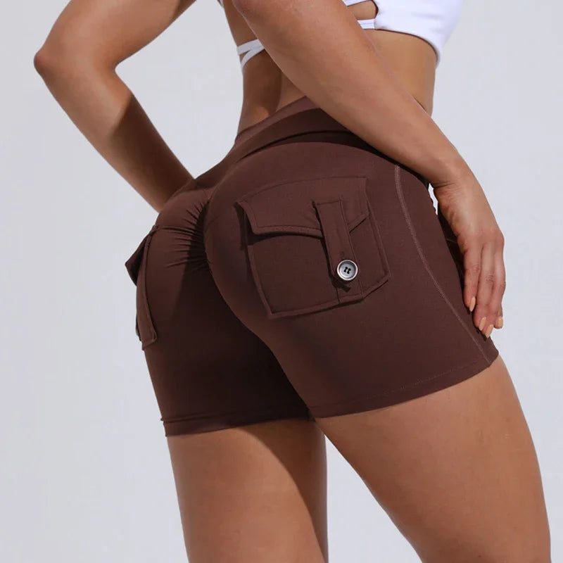 High Waist Scrunch Butt Yoga Shorts with Pockets – Women's Booty-Lifting Workout Shorts