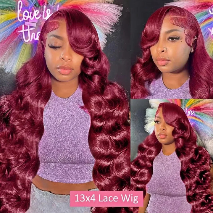 Crimson Allure Body Wave Wig – 99J Burgundy HD Lace, 100% Human Hair