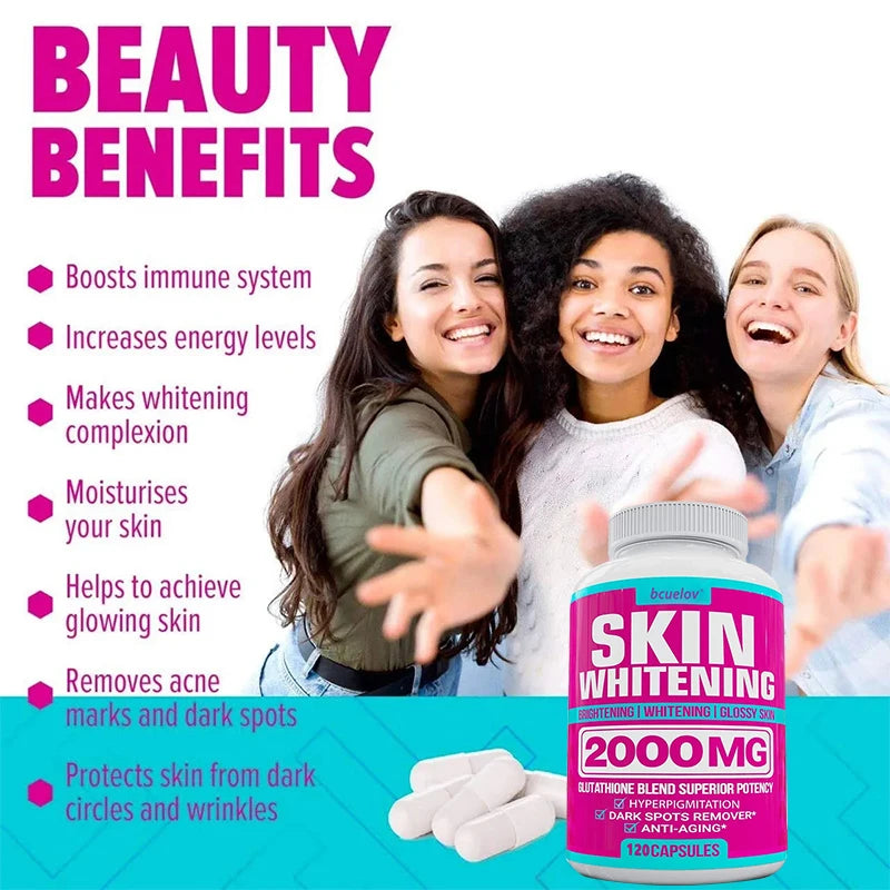 Bcuelov Glutathione Complex – Advanced Skin Brightening & Anti-Aging Antioxidant Formula – 60/120 Capsules