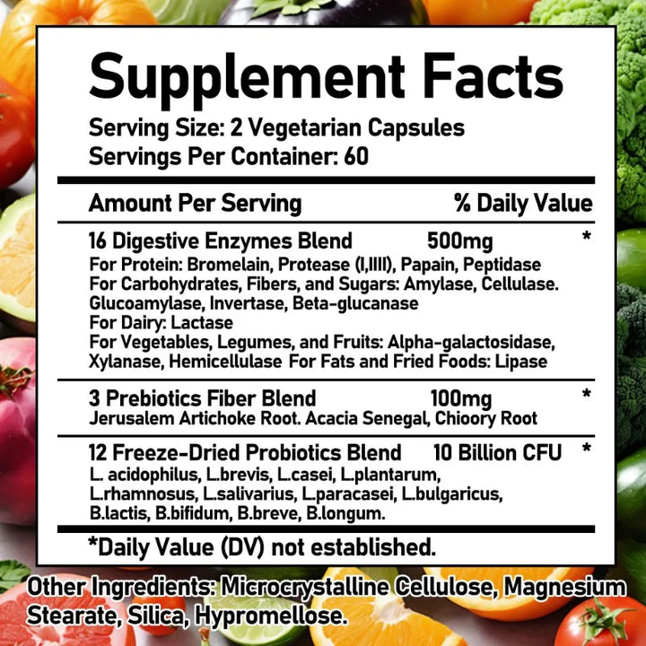 Bcuelov Probiotics + Prebiotics & Digestive Enzymes – Gut Health, Gas Relief & Nutrient Absorption (120 Capsules)
