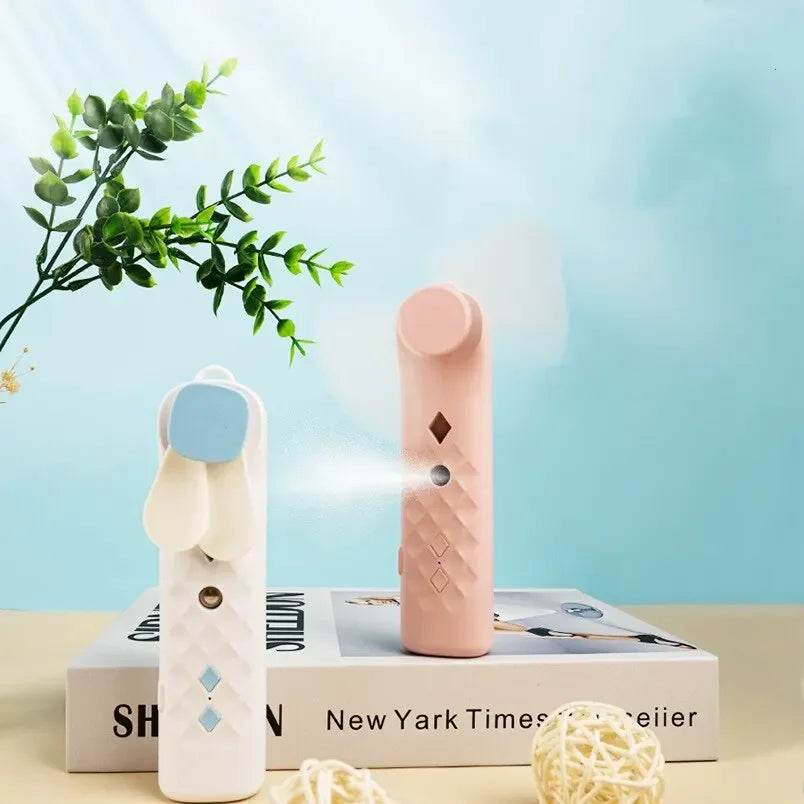 2 In 1 Portable Fan Humidifier USB Rechargeable Handheld Fan Water Spray Fan Face Steamer Air Conditioner Cooling Fan
