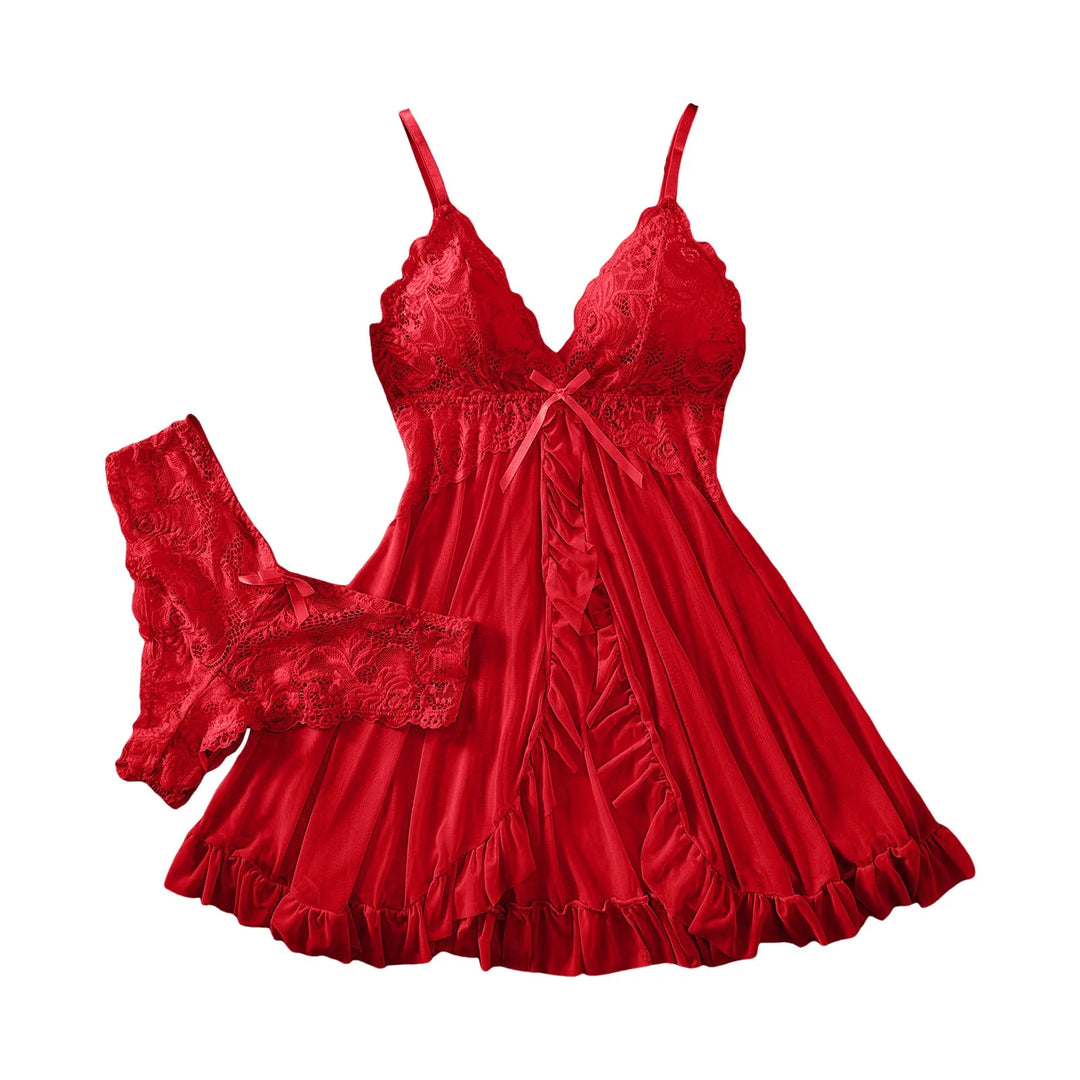 Fashion Sexy Lace Chiffon Mesh Nightdress Lingerie Set – Backless, Breathable & Elegant