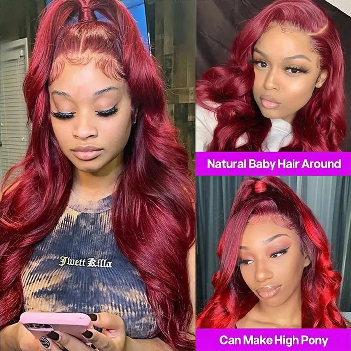Crimson Allure Body Wave Wig – 99J Burgundy HD Lace, 100% Human Hair