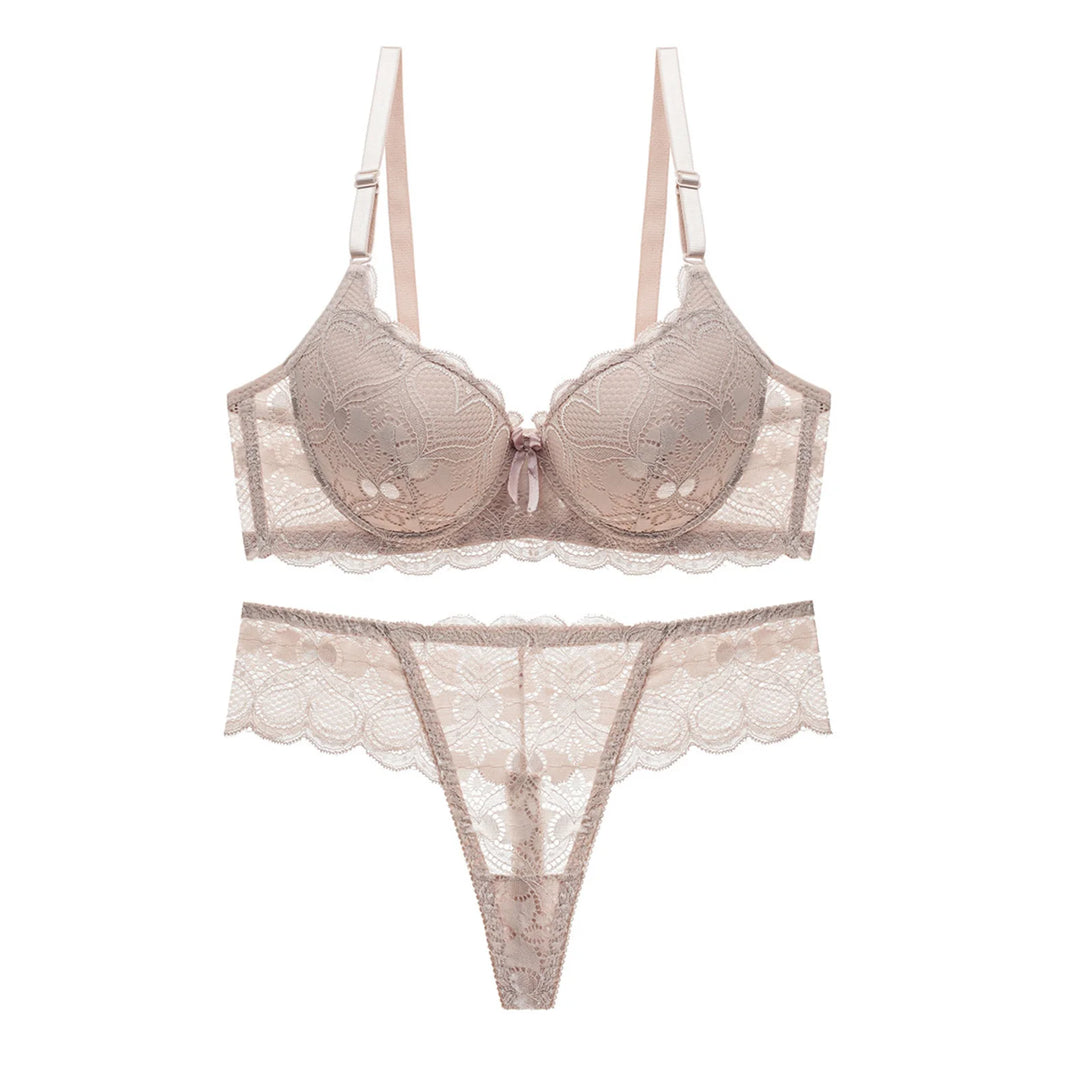 EmpowerEase Seductive Lace Lingerie Set – Sheer Mesh Bra & Panty with Garter Belt