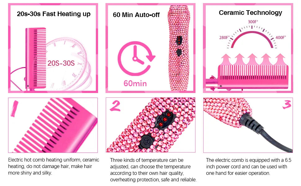 HeatSculpt Pro Electric Hot Comb – 2-in-1 Straightening & Curling Brush