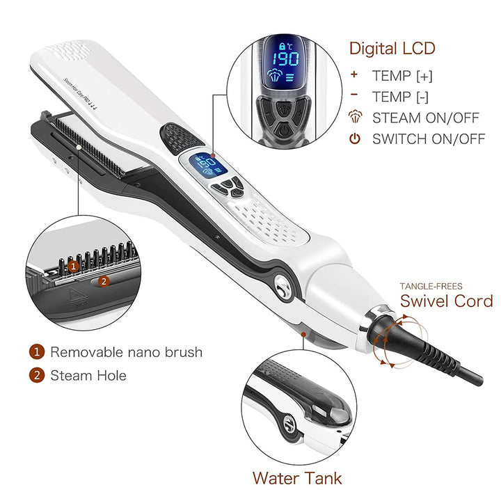 UKLISS Professional Steam Hair Straightener Comb – 2-in-1 Titanium Ceramic Flat Iron with Steam Technology for Silky, Frizz-Free Styling
