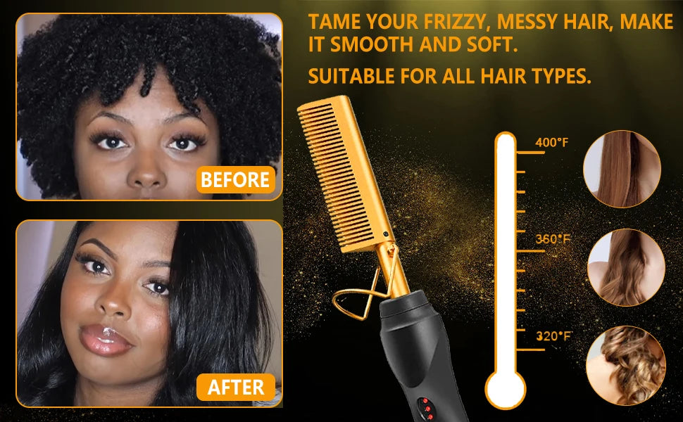 GOIPLE Pro Heat Press Comb – High-Temp Straightening Brush for Wigs & Edges