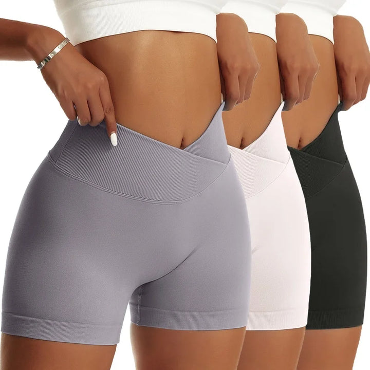 EmpowerEase Seamless Scrunch Butt High-Waist Yoga Shorts – 3-Piece Set