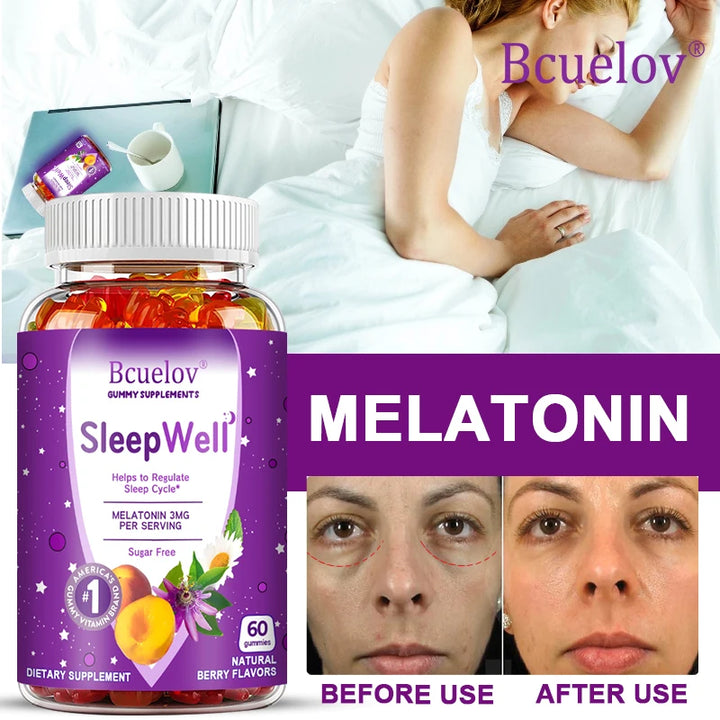 Bcuelov Sleep Gummies – Melatonin, Passionflower, Chamomile & Lemon Extract – Fight Insomnia, Relieve Stress, Support Immunity (60 Gummies)
