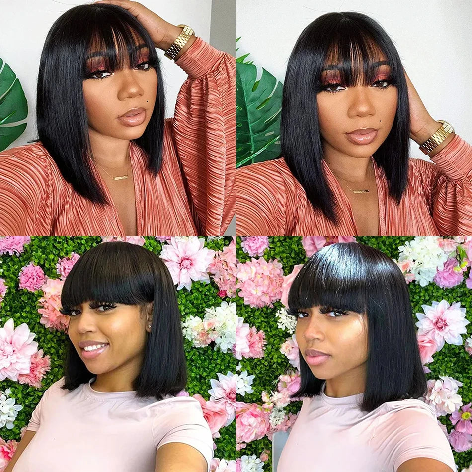 Empower Bangs Bob – Bone Straight Remy Human Hair Wig with Middle Part