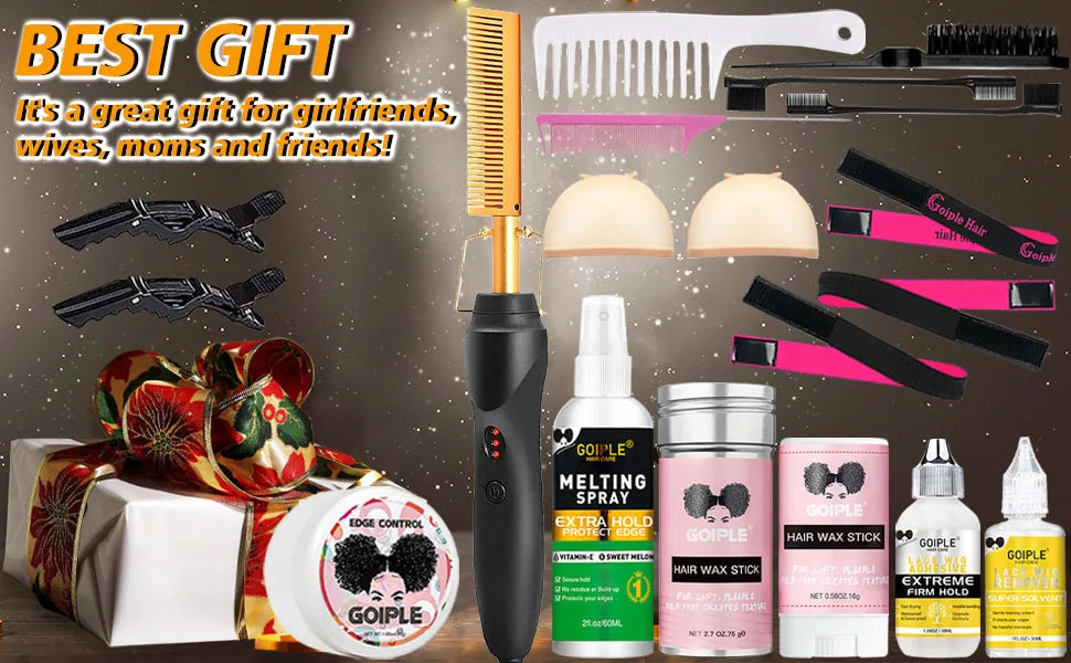 GOIPLE Pro Heat Press Comb – High-Temp Straightening Brush for Wigs & Edges