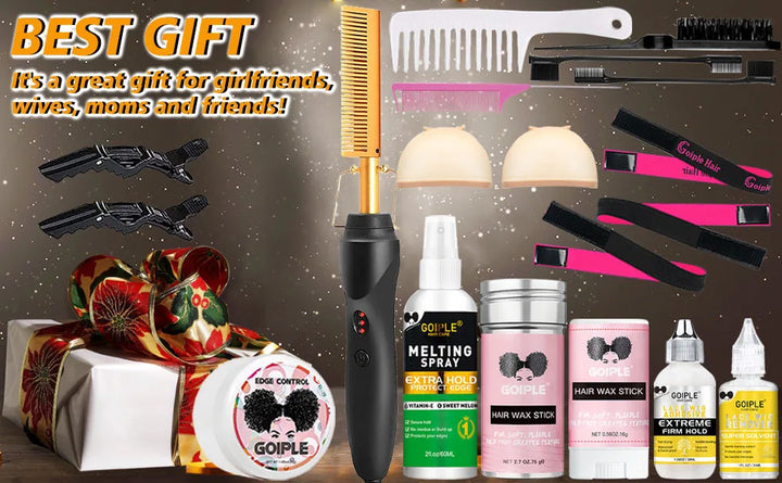 GOIPLE Pro Heat Press Comb – High-Temp Straightening Brush for Wigs & Edges