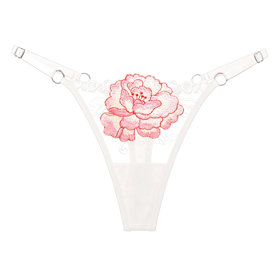 Embroidered Floral Lace Thong – Sexy Low-Waist Cutout Panties for Women