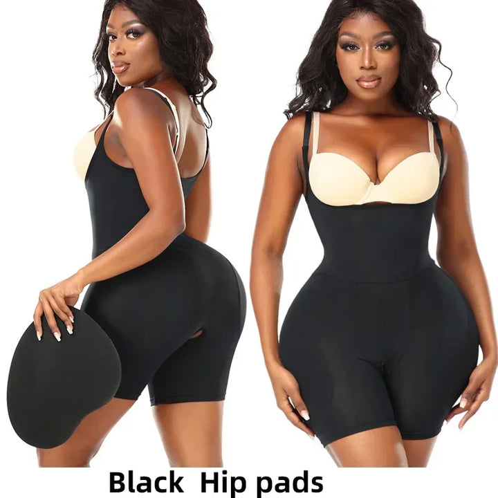 Butt-Lifting Shapewear Bodysuit with Pads – Open Crotch & Adjustable Straps