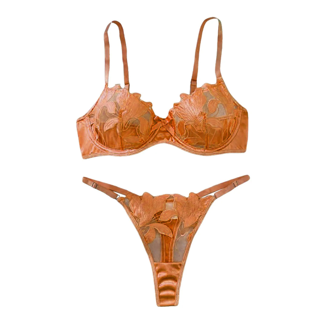 2-Piece Embroidered Lace Lingerie Set – Satin & Mesh Elegance