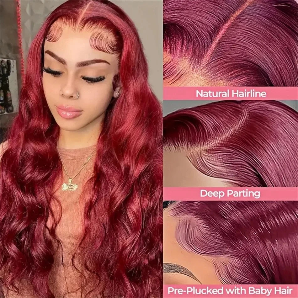 Crimson Allure Body Wave Wig – 99J Burgundy HD Lace, 100% Human Hair