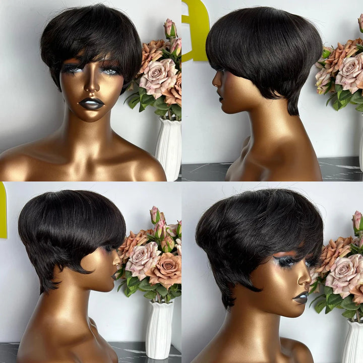 Chic Pixie Cut Wig – 100% Human Hair with Soft Bangs