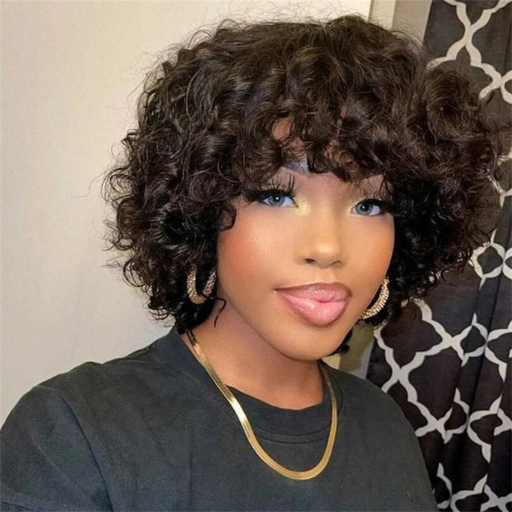 Divine Curl Pixie – Fumi Curly Remy Human Hair Wig with Bangs