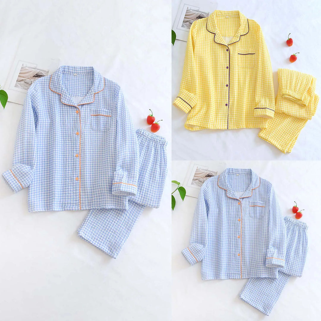 Cozy Plaid Pajama Set – Breathable Long Sleeve & Pants Loungewear for Women