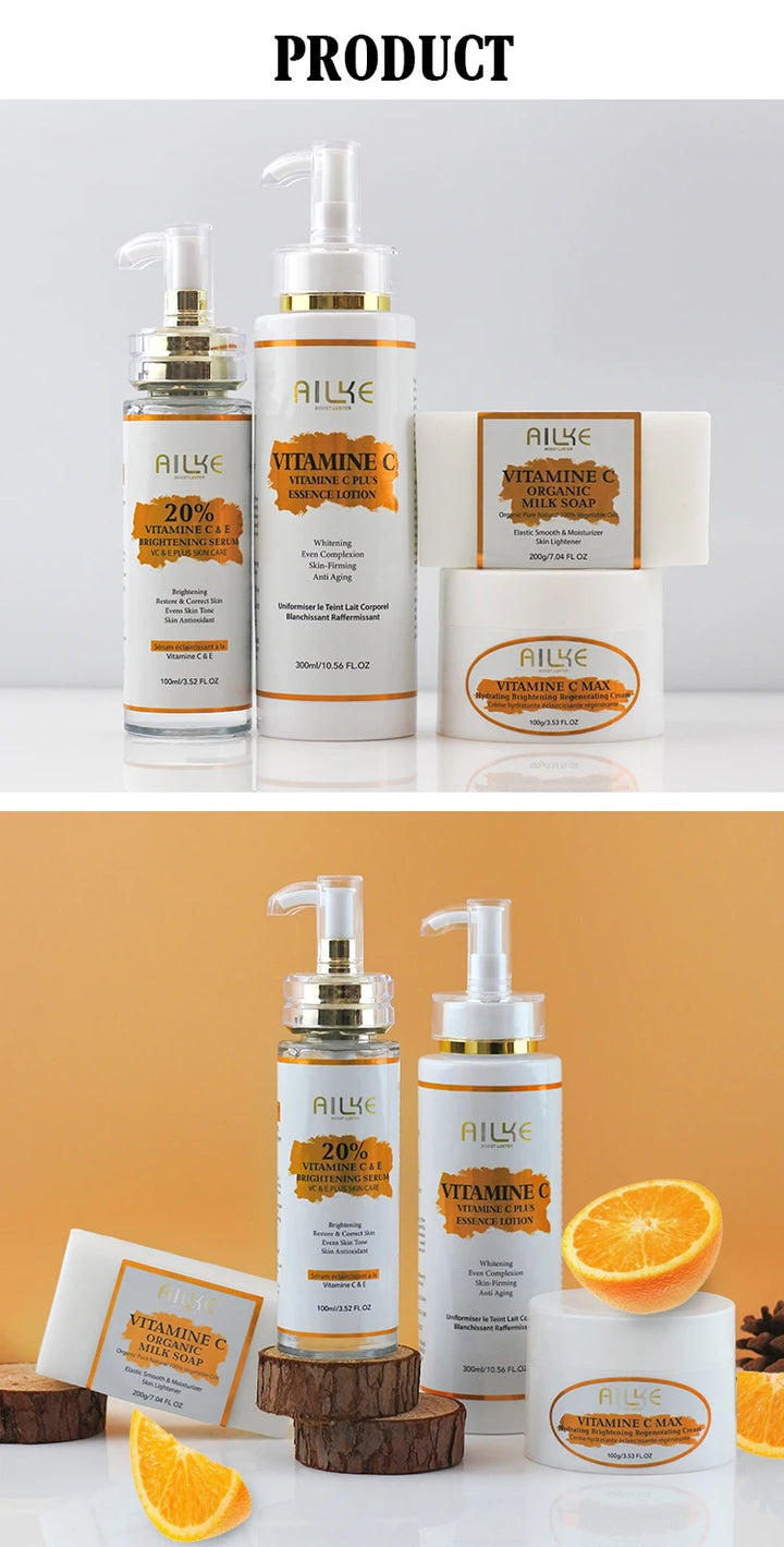 AILKE Vitamin C & E Organic Skin Care Kit – 4-in-1 Brightening Body Set