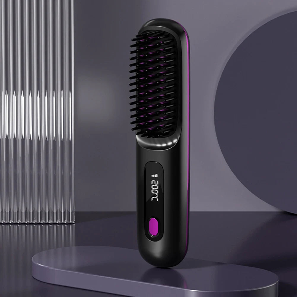 FreedomFlow Cordless Heat Brush – Rechargeable 3-Temp Straightening Comb