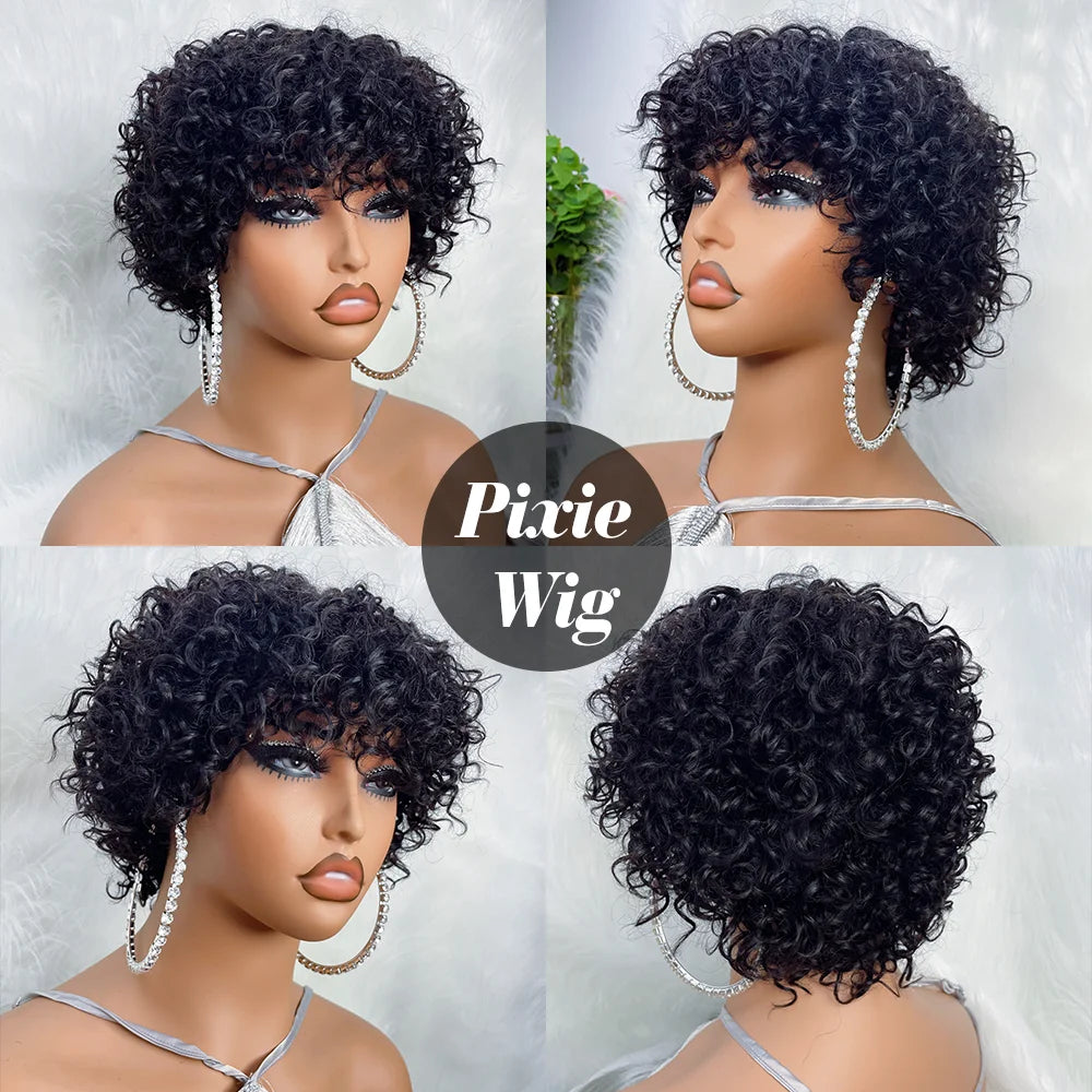 Power Pixie Curl Wig – Short Bouncy Remy Human Hair with Bangs