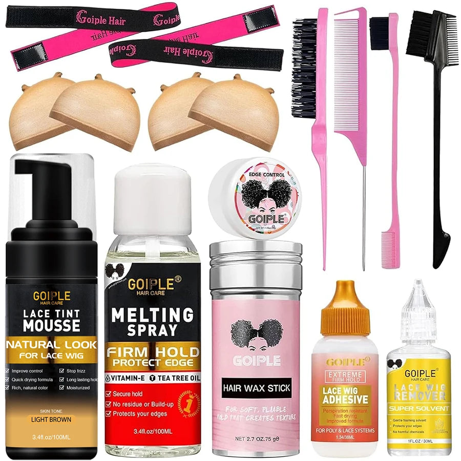 Ultimate Lace Melt Wig Styling Kit – Waterproof Adhesive, Tint Mousse & Edge Control Set