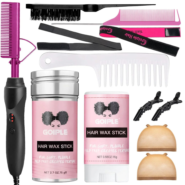 PowerSleek Hot Comb & Styling Set – Electric Straightening Comb + Wax Stick