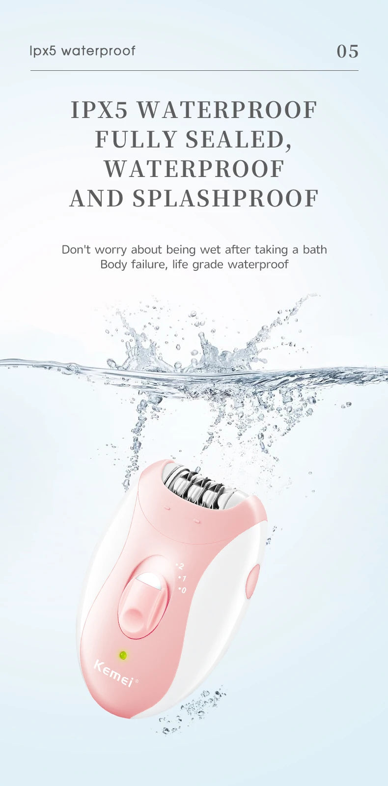 Kemei Women’s Electric Epilator – Rechargeable Hair Removal for Face, Body, Bikini, Legs & Underarms