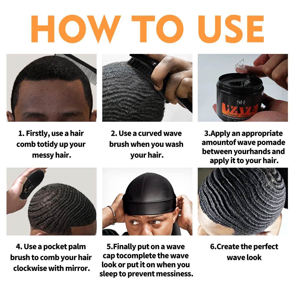 Biotin WaveControl Pomade – Strong Hold 360° Styling Cream for Men with Brush