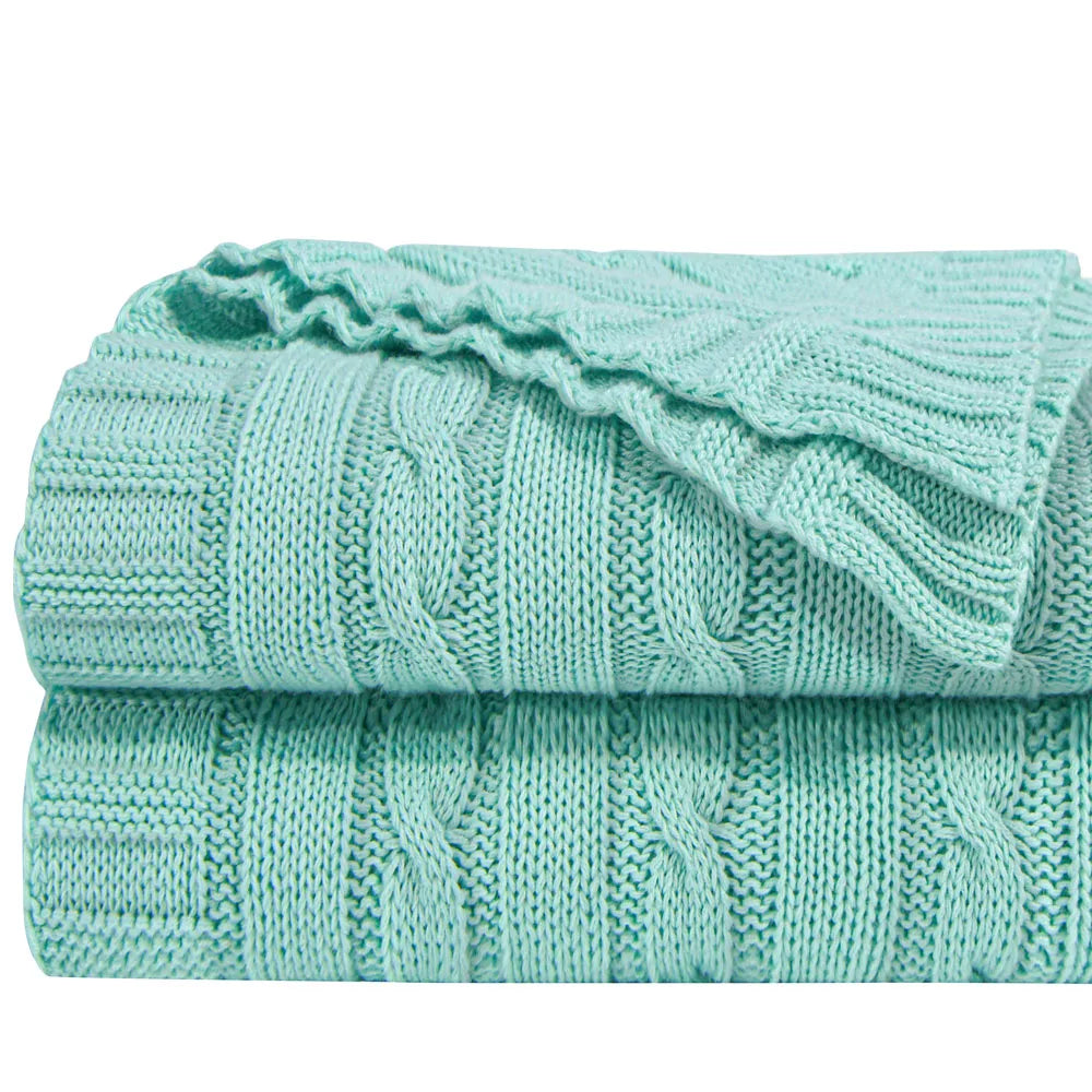 Ntbay 100% Cotton Cable Knit Throw, Super Soft Warm Knitted Blanket Home Decor